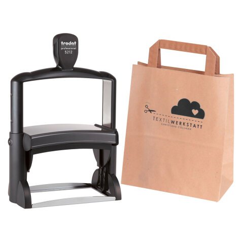 Kit timbro personalizzabile 5212 nero/avana + 200 eco sacchetti in carta M