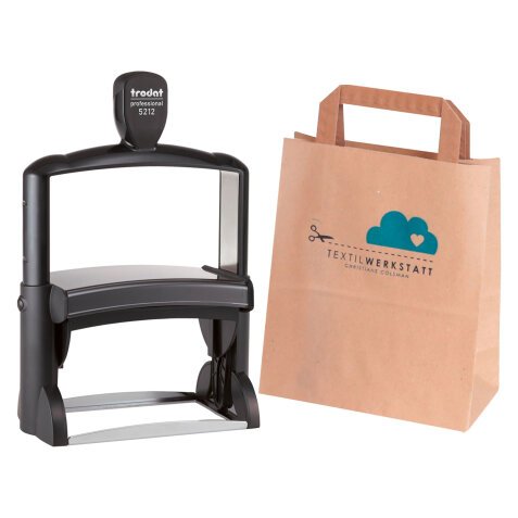 Kit timbro personalizzabile 5212 multicolor/avana + 200 eco sacchetti in carta M