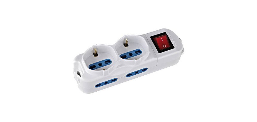 Multipresa con interruttore, 4 prese 10/16A bipasso + 2 prese 10/16A bipasso/schuko