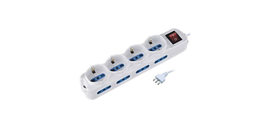 Multipresa con interruttore, 8 prese 10/16A bipasso + 4 10/16A bipasso/schuko