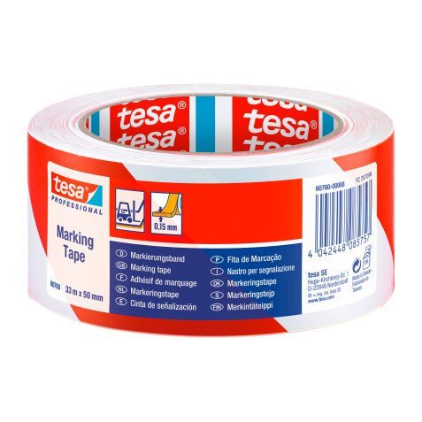 Nastro per segnalazione temporanea tesaflex® 60760 bianco/rosso, 50 mm x 33 m