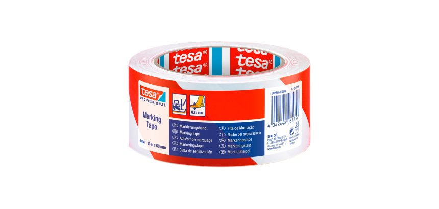 Nastro per segnalazione temporanea tesaflex® 60760 bianco/rosso, 50 mm x 33 m