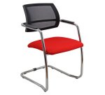 Sedia su slitta schienale in rete UNISIT Lithium LTLTN/PR Vera pelle rosso