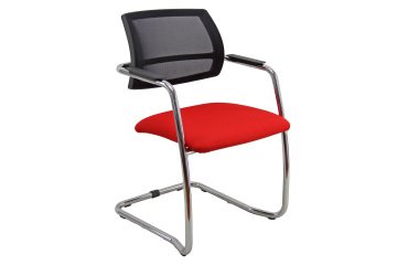 Sedia su slitta schienale in rete UNISIT Lithium LTLTN/PR Vera pelle rosso