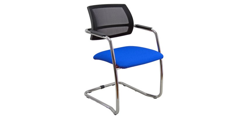 Sedia su slitta schienale in rete UNISIT Lithium LTLTN/KB Ecopelle blu