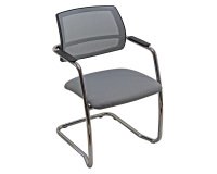 Sedia su slitta schienale in rete UNISIT Lithium LTLTN/PT Vera pelle grigio