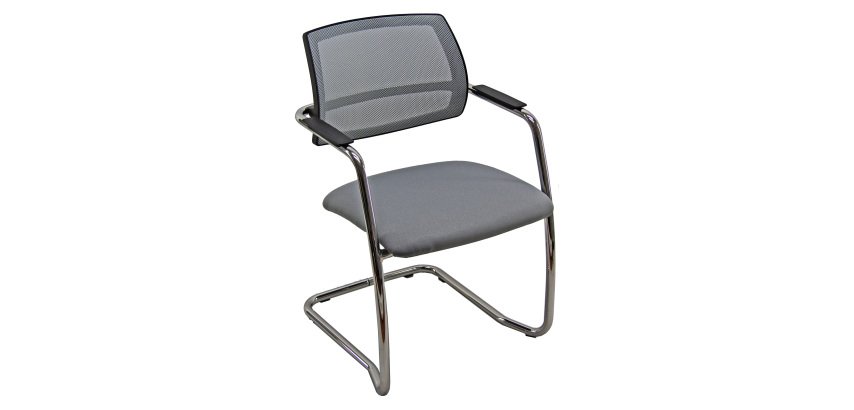 Sedia su slitta schienale in rete UNISIT Lithium LTLTN/PT Vera pelle grigio