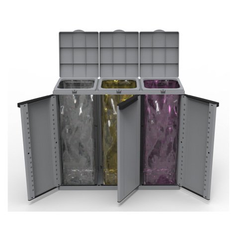 Armadietto per la raccolta differenziata dei rifiuti Terry Store-Age Ecoline 3 grigio 110 lt 102 x 39 x 88,7 cm