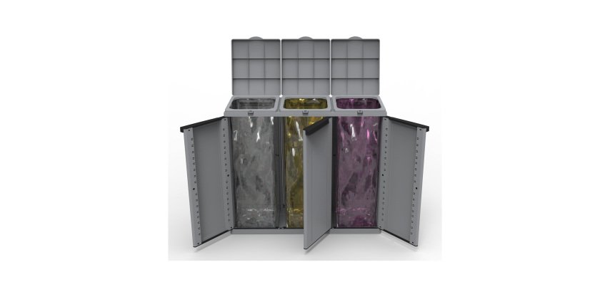 Armadietto per la raccolta differenziata dei rifiuti Terry Store-Age Ecoline 3 grigio 110 lt 102 x 39 x 88,7 cm