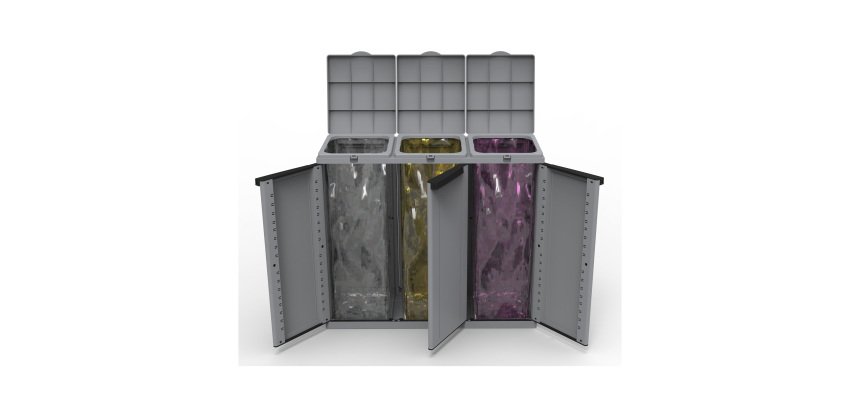 Armadietto per la raccolta differenziata dei rifiuti Terry Store-Age Ecoline 3 grigio 110 lt 102 x 39 x 88,7 cm