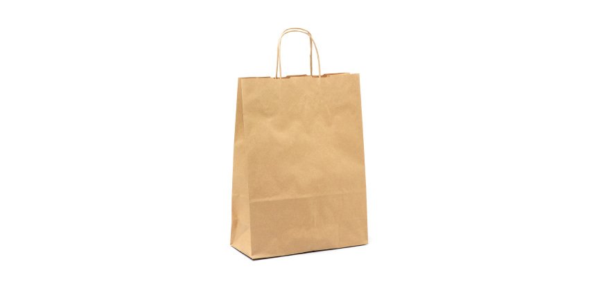 Buste shopper con cordino – carta Biokraft colore avana - Dimensioni (H x L x P): 29 x 22x 10 cm - 25 unità