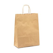 Buste shopper con cordino – carta Biokraft colore avana - Dimensioni (H x L x P): 41 x 36 x 12 cm - 25 unità