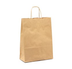 Buste shopper con cordino – carta Biokraft colore avana - Dimensioni (H x L x P): 41 x 36 x 12 cm - 25 unità