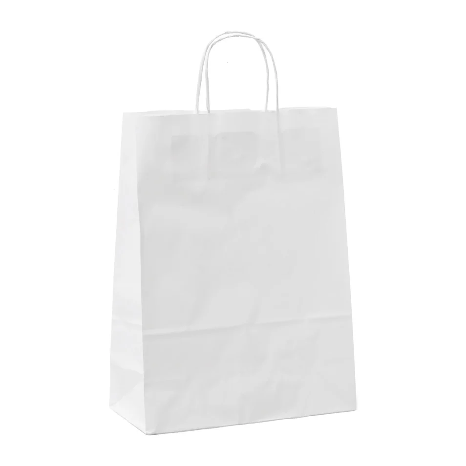 Buste shopper con cordino – carta kraft bianca - Dimensioni (H x L x P): 41  x 36 x 12 cm - 25 unità su