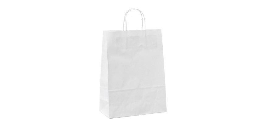 Buste shopper con cordino – carta kraft bianca - Dimensioni (H x L x P): 41 x 36 x 12 cm - 25 unità