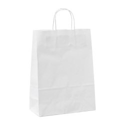 Buste shopper con cordino – carta kraft bianca - Dimensioni (H x L x P): 34,5 x 26 x 11 cm - 25 unità