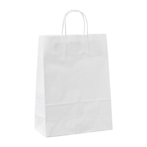 Buste shopper con cordino – carta kraft bianca - Dimensioni (H x L x P): 34,5 x 26 x 11 cm - 25 unità