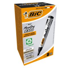 BIC Marking 2300 Permanent Marker Medium Chisel 3.7 mm - 5.5 mm Black Pack of 12