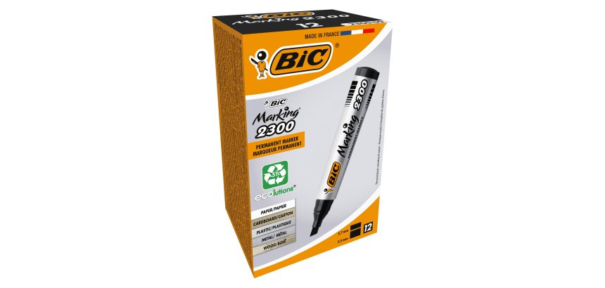 BIC Marking 2300 Permanent Marker Medium Chisel 3.7 mm - 5.5 mm Black Pack of 12