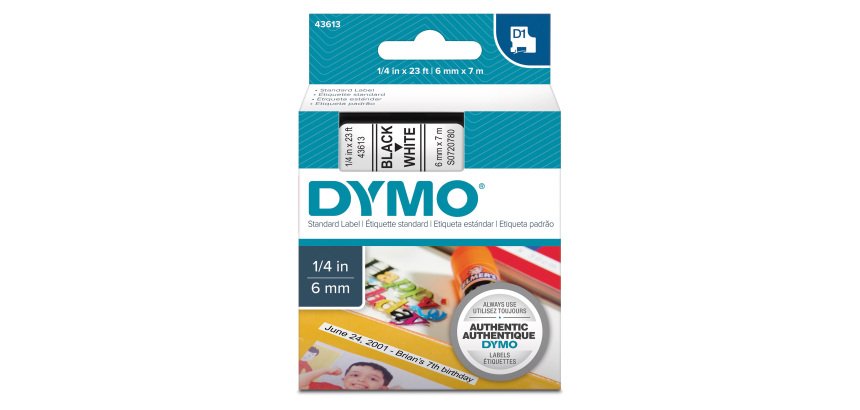 DYMO S0720780 Nastro Standard D1, 6 mm x 7 m, Nero su Bianco
