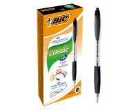 BIC Atlantis Classic Retractable Ballpoint Pen Grip Medium 0.4 mm Black Pack of 12