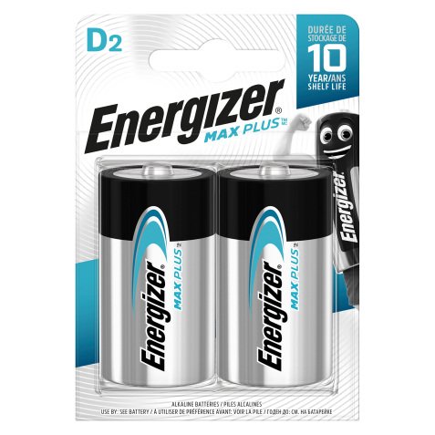 Energizer D Alkaline Batteries Max Plus LR20 1.5V Pack of 2