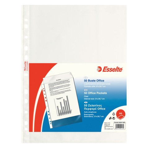 Buste a perforazione Universale Esselte Office 21 x 29,7 cm trasparente polipropilene finitura liscia lucida spessore medio 50 unità