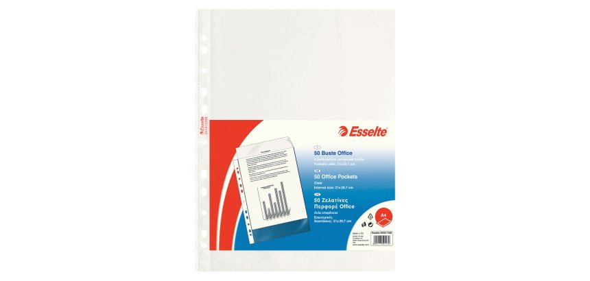 Buste a perforazione Universale Esselte Office 21 x 29,7 cm trasparente polipropilene finitura liscia lucida spessore medio 50 unità