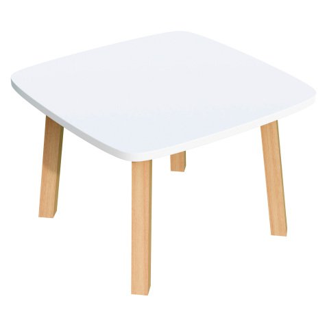 Paperflow Side Table with White & Beech Coloured Medium-Density Fibreboard & Lacquered Solid Wood Top and 4 Feet Legs Woody 600 x 600 x 400mm