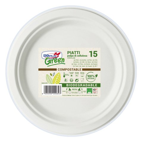 Piatti piani DOpla Green in polpa di cellulosa - 15 unità Ø 22.5 cm