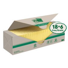 Post-it in carta riciclata Gialli 76 x 76 mm Confezione convenienza 18+6 unità