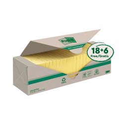 Post-it in carta riciclata Gialli 76 x 76 mm Confezione convenienza 18+6 unità