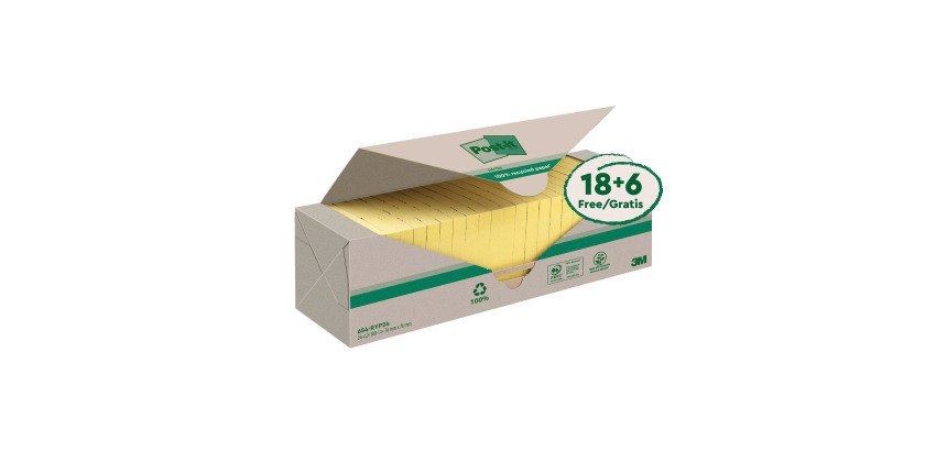 Post-it in carta riciclata Gialli 76 x 76 mm Confezione convenienza 18+6 unità