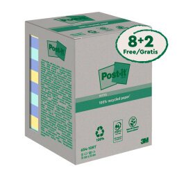 Post-it in carta riciclata Assortiti 76 x 76 mm Confezione convenienza 8+2 unità