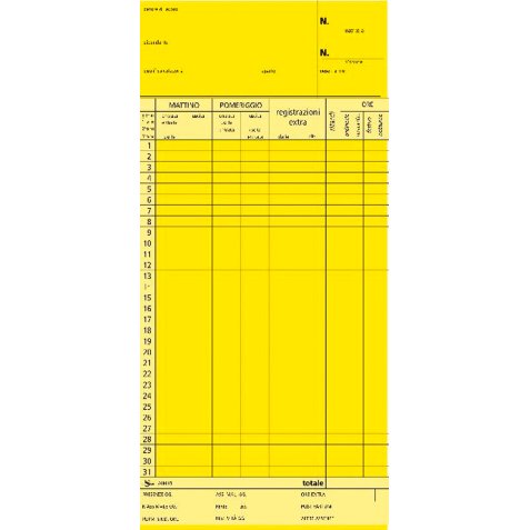 Schede orologio mensili Data Ufficio Giallo rigato non perforato 22,5 x 10,4 cm carta 100 unità