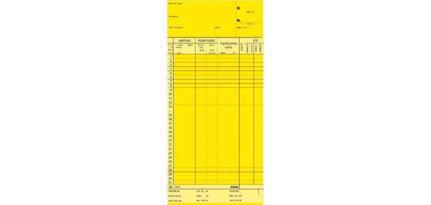 Schede orologio mensili Data Ufficio Giallo rigato non perforato 22,5 x 10,4 cm carta 100 unità