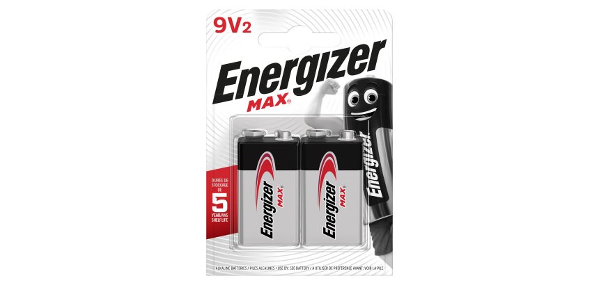 Energizer 9V Alkaline Batteries Max 6LR61 Pack of 2