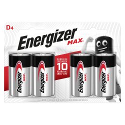 Energizer D Alkaline Batteries Max LR20 1.5V Pack of 4