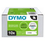 Dymo D1 2093097 / 45013 Authentic Label Tape Self Adhesive Black Print on White 12 mm x 7m Pack of 10