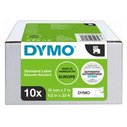 Dymo 2093097 - Nastro standard D1, 12 mm x 7 m, Nero su Bianco - value pack 10 pezzi