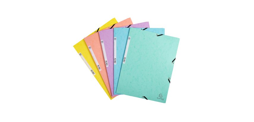 Chemise à élastique 3 rabats carton Aquarel Exacompta 24 x 32 dos 2.5 cm couleurs assorties