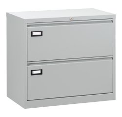 Crédence métal 2 tiroirs pour dossiers suspendus Gris clair