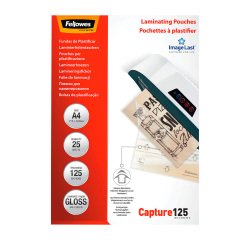Paquete 25 Fundas de plastificación térmica A4 125 micras Fellowes Glossy