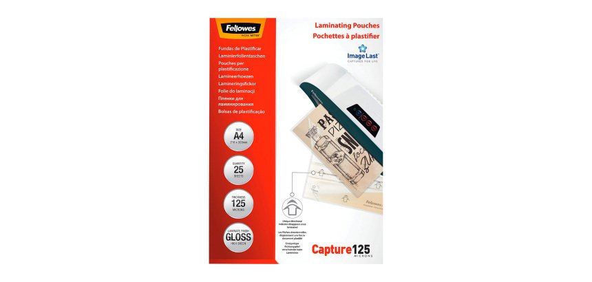 Pochettes de plastification Fellowes A4 2 x 125 µ brillantes - Boite de 25