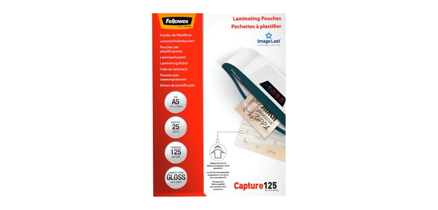 Pochettes de plastification Fellowes A5 - 2 x 125 µ - Brillant - Boîte de 25