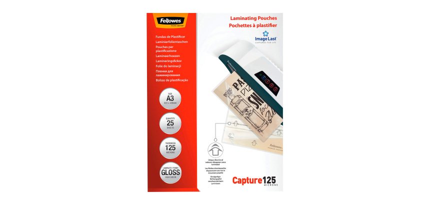 Paquete de 25 fundas de plastificación térmica Fellowes A3 de 125 µ con acabado brillante