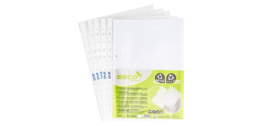 Pochettes perforées Seco A4 polypropylène grainée 8/100e - Sachet de 50