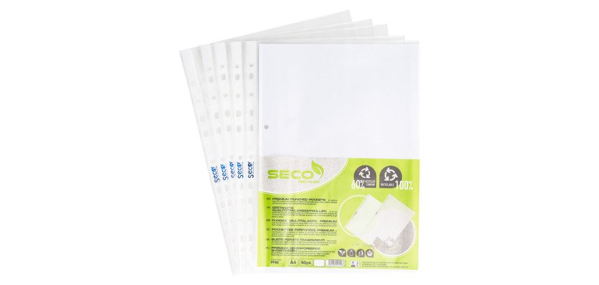 Pochettes perforées Seco A4 polypropylène grainée 8/100e - Sachet de 50