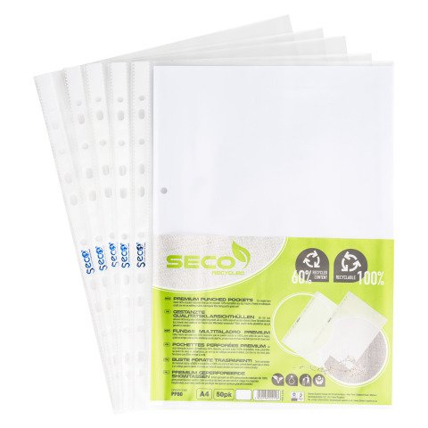 Fundas multitaladro Seco A4, polipropileno granulado 8/100 - Bolsa de 50