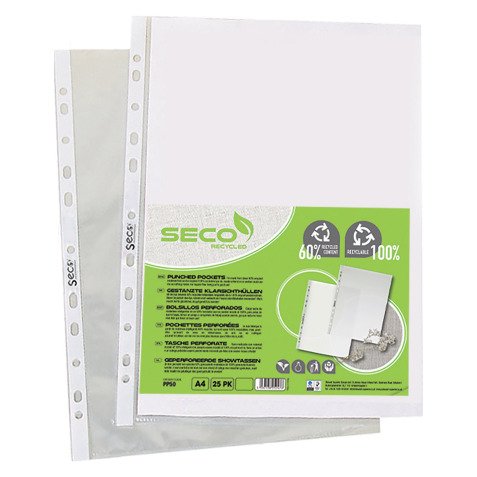 Fundas multitaladro Seco A4, polipropileno granulado 5/100 - Bolsa de 100